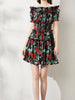 Mini dress red floral wedding guest cocktail party short sleeve vintage casual JLBANU386