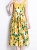 Yellow floral dress spaghetti strap wedding guest cocktail party Summer vintage JLBANU395