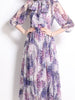 Midi dress with sleeve purple floral wedding guest cocktail party homecoming JLTESS4780
