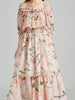 Maxi dress with sleeve pink floral wedding guest prom cocktail party vintage JLHIKAYS397