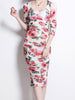 White dress red floral midi dress with sleeve wedding guest party bodycon vintage JLTESS4727