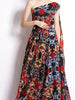 Maxi dress red floral wedding guest prom cocktail party Boho Bohemian vintage JLBANU393