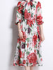 Midi dress with sleeve red floral wedding guest cocktail party homecoming vintage JLBANU398