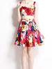 Red floral mini spaghetti strap dress beach party vacation casual Summer skater JLTESS4804