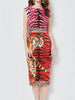 Red animal print dress wedding guest prom cocktail party tiger knee length JLBANU422