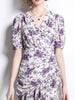 Short sleeve purple dress mini party beach summer vintage floral ruffles casual JLTESS4841