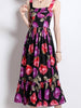 Midi floral dress spaghetti strap wedding guest beach party sundress red purple JLTESS4852