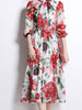 Red floral dress midi with sleeve wedding guest graduation party work office JLKERR991785701