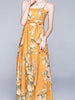 Midi dress spaghetti strap wedding guest prom cocktail party floral yellow JLHIKAXR1151