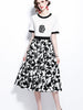 White black short sleeve midi dress wedding guest party vacation floral JLHIKAHJW9887