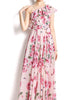 Maxi dress one shoulder wedding guest prom cocktail party red pink blue floral JLZARAHP1526