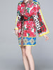 Long sleeve above knee red floral wedding guest cocktail party vintage mini JLZARAHP0110