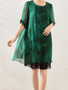 Short sleeve loose dress green blue wedding guest cocktail party plus size JLJASI7727