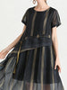 Short sleeve lace dress black red loose fit plus size wedding guest party office JLJASI7907