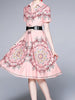Short sleeve knee length dress pink floral  party wedding guest office PHIKACYLY5079