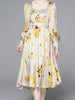 Long sleeve dress midi wedding guest prom cocktail party yellow floral vintage PHIKAXCBY5675