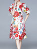 Red floral dress with sleeve wedding guest prom cocktail party homecoming PHIKAXR1109