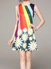 Sleeveless dress above knee wedding guest cocktail party vacation rainbow floral PZARAHP1654