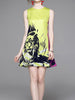 Above knee sleeveless dress wedding guest cocktail party yellow green tiger PZARAHP1550