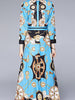 Maxi long sleeve dress cocktail party prom wedding guest blue yellow floral PZARAHP757