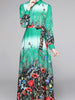 Maxi dress floral green orange cocktail party wedding guest prom long sleeve PZARAHP608