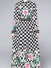Black maxi dress long sleeve wedding guest prom cocktail party checker floral PZARAHP592