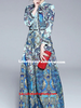 Maxi dress long sleeve blue floral cocktail party wedding guest prom vintage bow PZARALD329