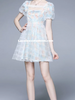 Blue lace dress above knee short sleeve wedding guest prom cocktail party PSIMGSG2591